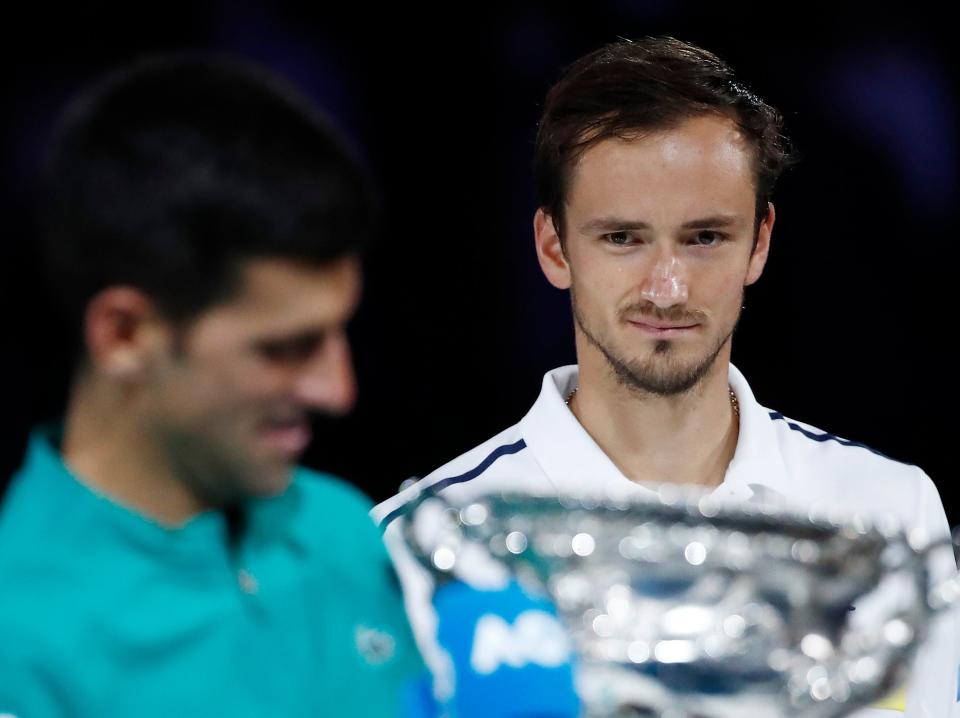 Daniil Medvedev (right) was thrashed by Novak Djokovic in the Australian Open men’s singles final (Getty Images)