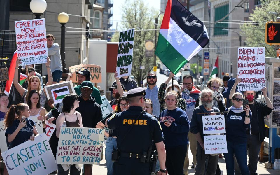 Pro-Palestinian protesters outside President Joe Biden's campaign event in Scranton, Pennsylvania