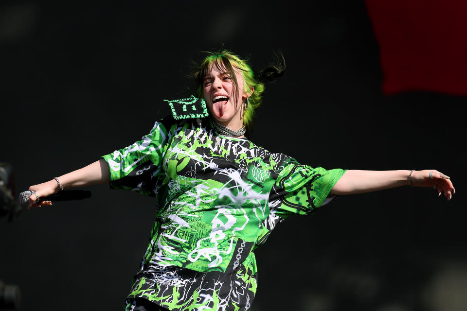 READING, ENGLAND - AUGUST 24: Billie Eilish performs live on the Main Stage during day two of Reading Festival 2019 at Richfield Avenue on August 24, 2019 in Reading, England. (Photo by Simone Joyner/Getty Images)