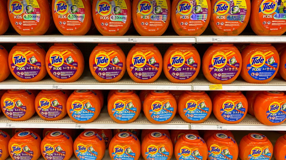 Tide laundry pods made by Procter and Gamble are shown for sale in in a shop in Encinitas, California, U.S., April 19, 2021.  REUTERS/Mike Blake