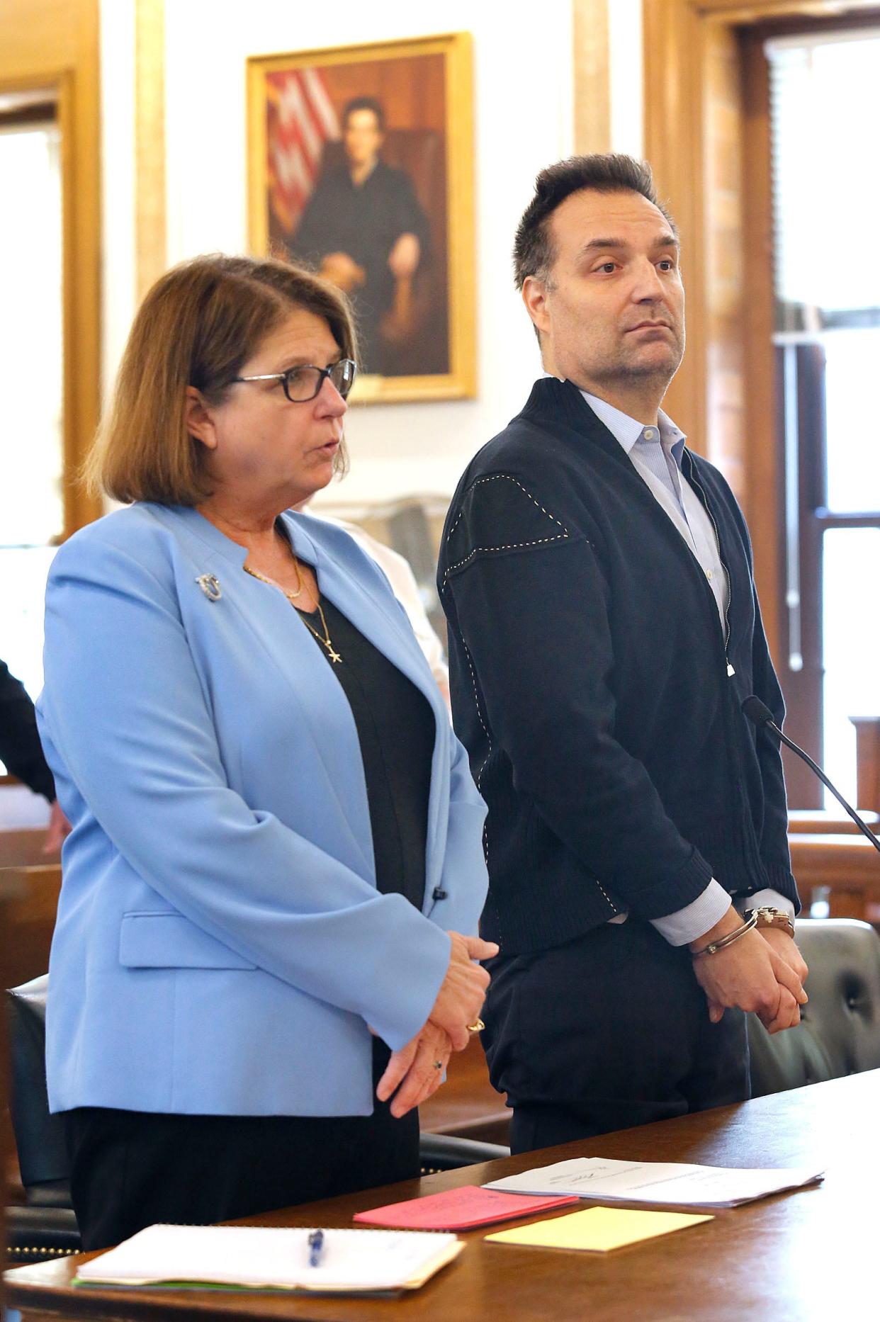 Brian Walshe and defense attorney Tracy Miner in Norfolk Superior Court on Thursday, April 27, 2023.