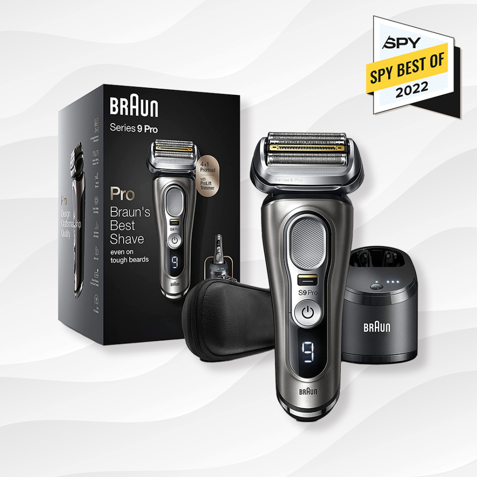 the braun series 9 pro electric razor against a white wavy background