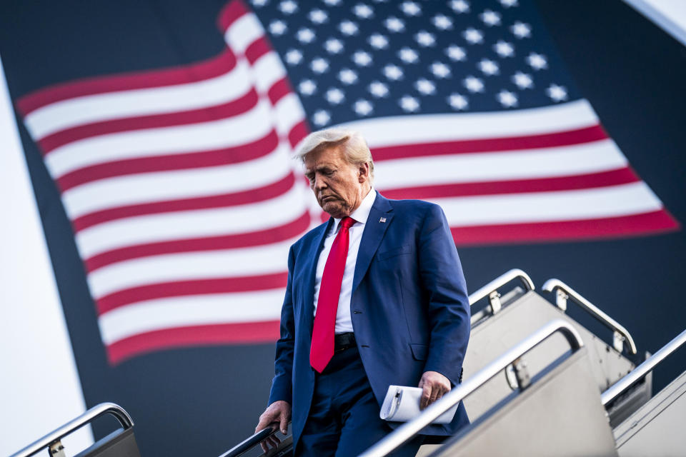 Former President Donald Trump disembarks his plane in Newark, N.J., on June 13, 2023. (Jabin Botsford / The Washington Post via Getty Images file)