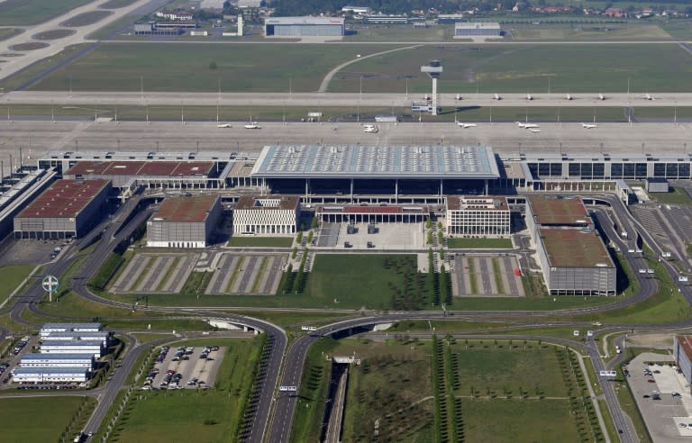 An aerial view of the unfinished BER airport which was due to open in June 2012