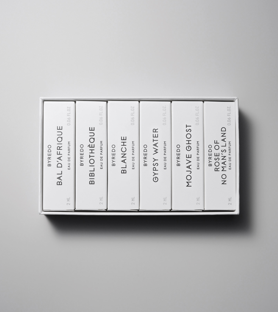 <p><a href="https://www.byredo.com/us_en/discovery-set-eau-de-parfum-6x2ml" rel="nofollow noopener" target="_blank" data-ylk="slk:Shop Now;elm:context_link;itc:0;sec:content-canvas" class="link ">Shop Now</a></p><p>Discovery Set</p><p>byredo.com</p><p>$53.00</p>