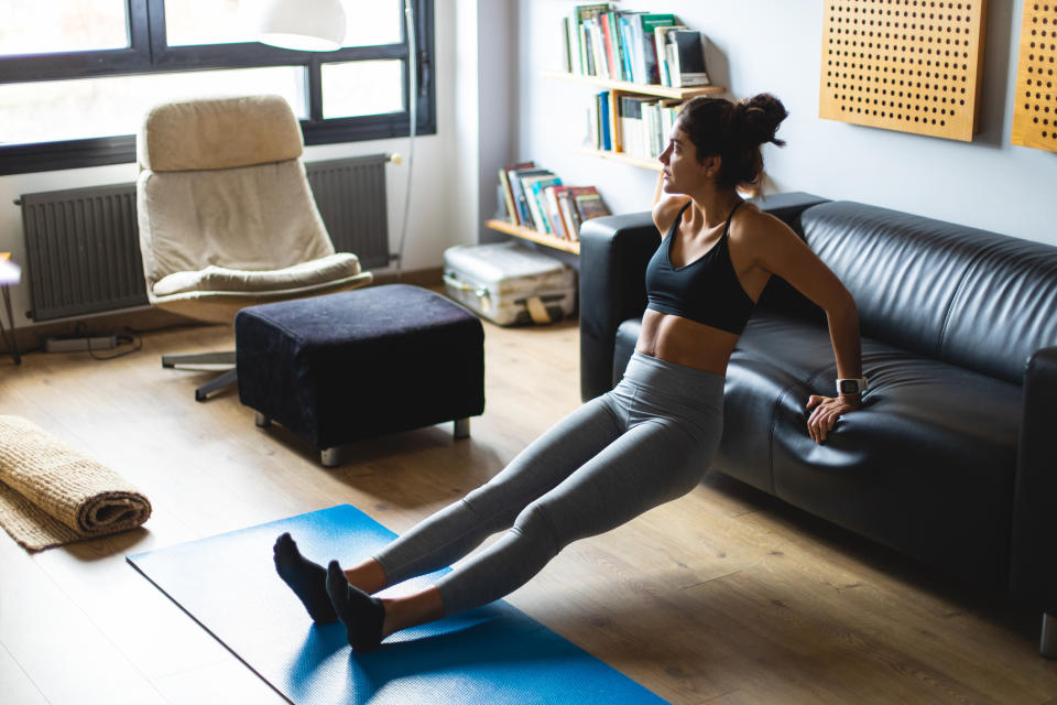 Woman working out at home