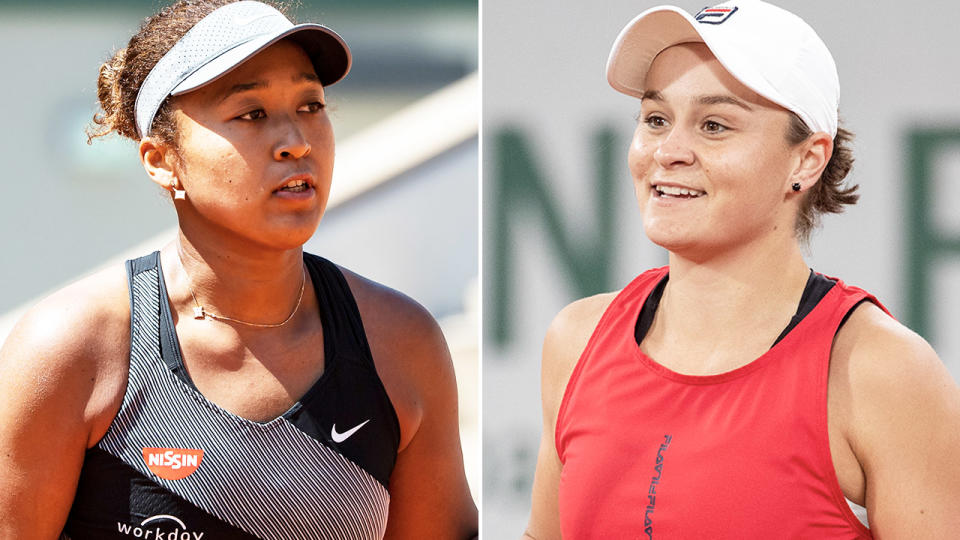 Naomi Osaka and Ash Barty, pictured here in action at the French Open.