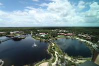 A general overall exterior view of the convention center at Disney's Coronado Springs Resort in Orlando, Florida.