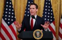 FILE PHOTO: U.S. Senator Josh Hawley addresses President Trump's social media forum at the White House in Washington