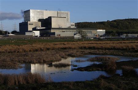 Hunterston nuclear power station is reflected in a marsh in West Kilbride, Scotland May 15, 2013. REUTERS/Suzanne Plunkett