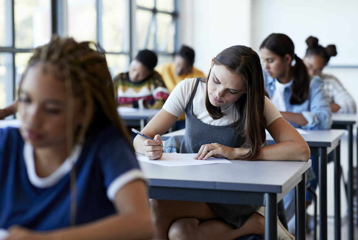 Whether on paper or computerized, standardized tests may be in decline. <a href="https://www.gettyimages.com/detail/photo/young-multi-ethnic-female-students-writing-exam-royalty-free-image/1171004870" rel="nofollow noopener" target="_blank" data-ylk="slk:Klaus Vedfelt/DigitalVision via Getty Images;elm:context_link;itc:0;sec:content-canvas" class="link ">Klaus Vedfelt/DigitalVision via Getty Images</a>