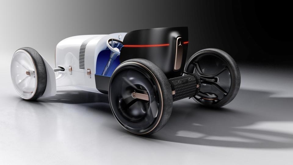 Der Vision Mercedes Simplex könnte theoretisch mit elektrischen Radnabenmotoren fahren, ist aber eine reine Designstudie. Foto: Daimler AG/dpa-tmn