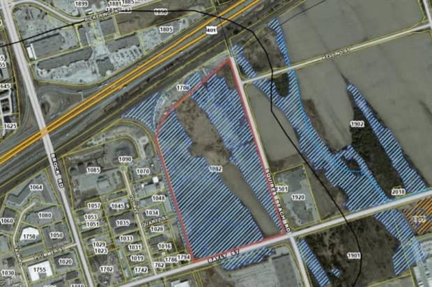 The Ford government has ordered the Toronto Region Conservation Authority to issue a development permit for the property in Pickering at the centre of this map.  The portion indicated by the blue diagonal lines is designated as a provincially significant wetland by Ontario's Ministry of Natural Resources.  