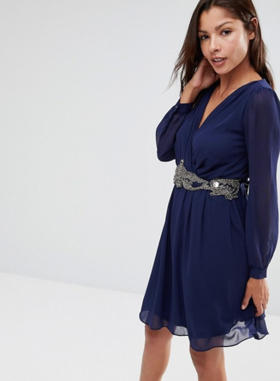 A blue wrap ASOS dress