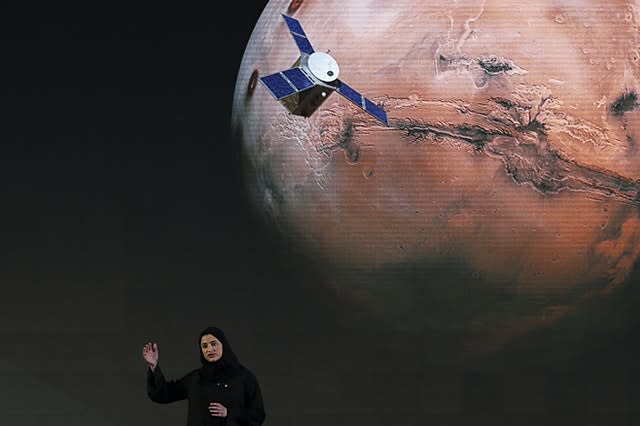 Sarah Amiri, deputy project manager of the United Arab Emirates Mars mission, talks about the project named Hope, or al-Amal in Arabic, which is scheduled for launch (Kamran Jebreili/AP)