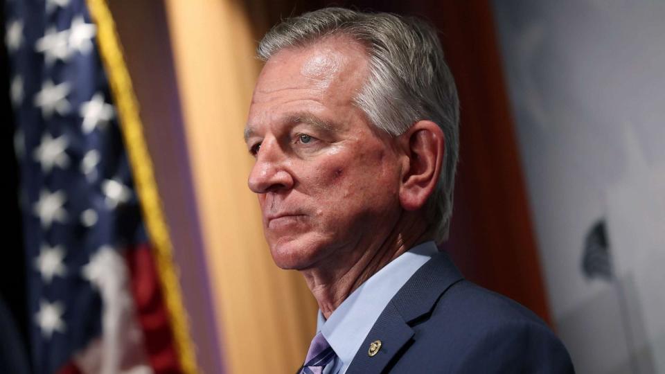 PHOTO: Sen. Tommy Tuberville speaks at a press conference at the U.S. Capitol on June 14, 2023 in Washington, D.C. (Kevin Dietsch/Getty Images)