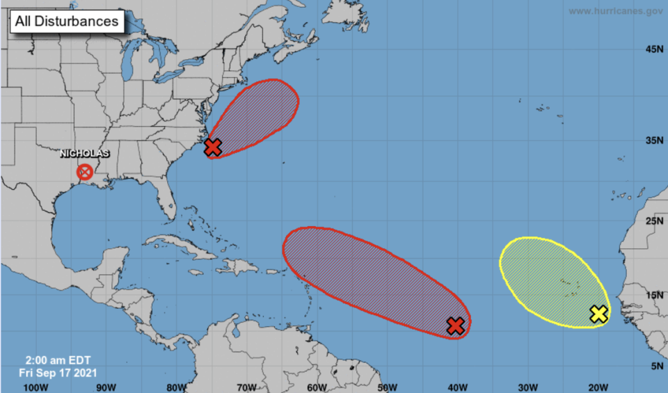 There are three disturbances being monitored in the Atlantic Friday and two have a high chance of turning into a tropical depression, possibly by early next week.