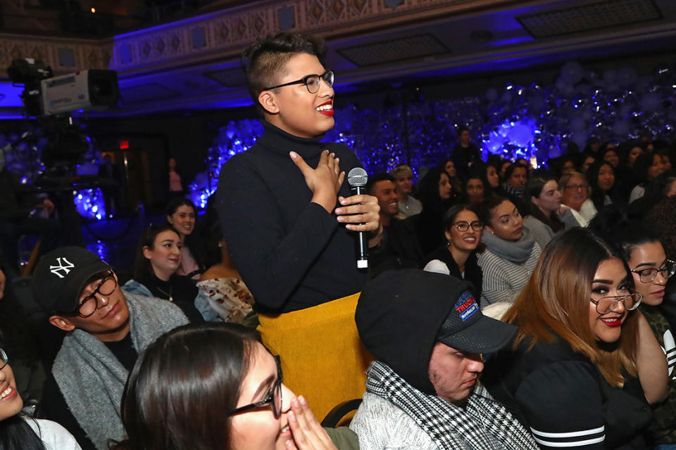 Patrick Starrr fan asks question during The Damn Show with MAC in New York City. (Photo by Astrid Stawiarz/Getty Images for MAC Cosmetics)