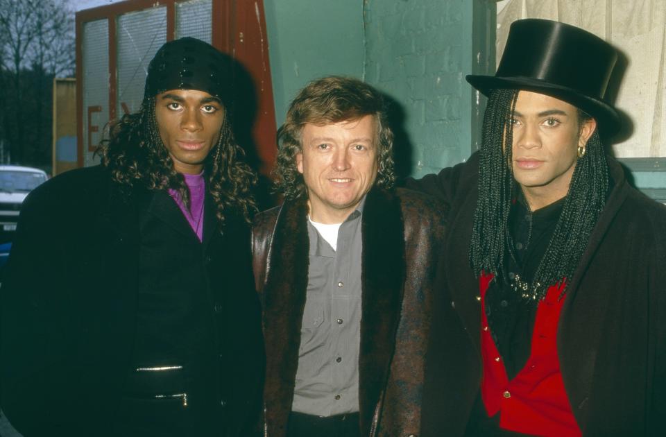 Milli Vanilli with producer Frank Farian in 1988. (Fryderyk Gabowicz/picture alliance via Getty Images)