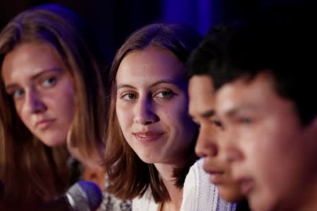 Activist Alexandria Villasenor listens during a press conference in New York