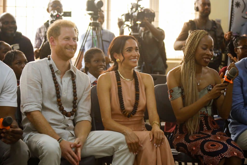 abuja, nigeria may 10 editorial use only prince harry, duke of sussex and meghan, duchess of sussex visit lightway academy on may 10, 2024 in abuja, nigeria photo by andrew esiebogetty images for the archewell foundation