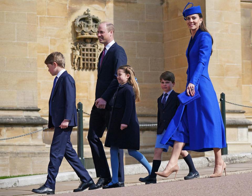 <p>Prince George led his family <a href="https://www.townandcountrymag.com/society/tradition/g43482732/royal-family-easter-2023-photos/" rel="nofollow noopener" target="_blank" data-ylk="slk:into Easter Sunday services;elm:context_link;itc:0;sec:content-canvas" class="link ">into Easter Sunday services</a>—all the Waleses coordinated in blue this year.</p>