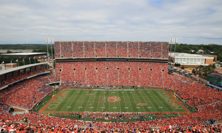 A general view of Clemson's football stadium during a game.