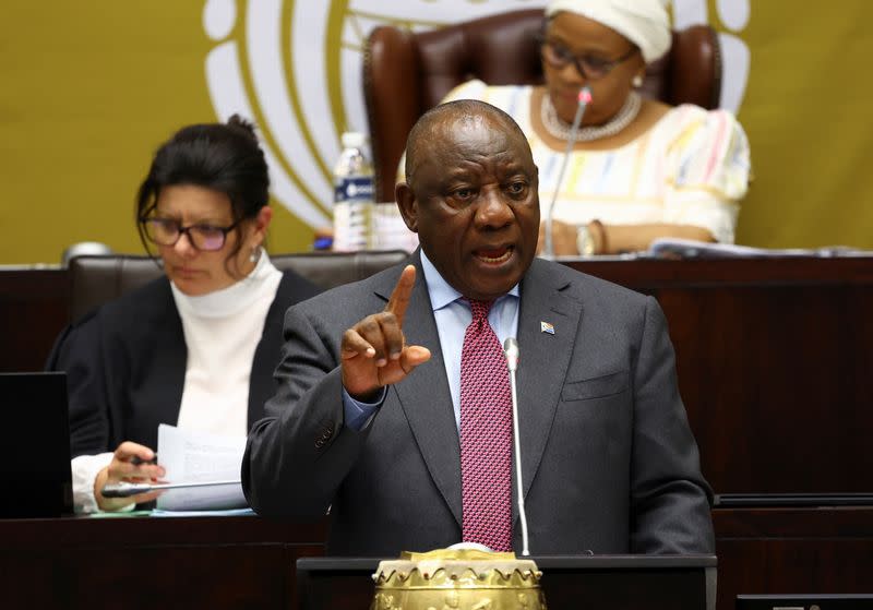 South African President Cyril Ramaphosa in parliament in Cape Town
