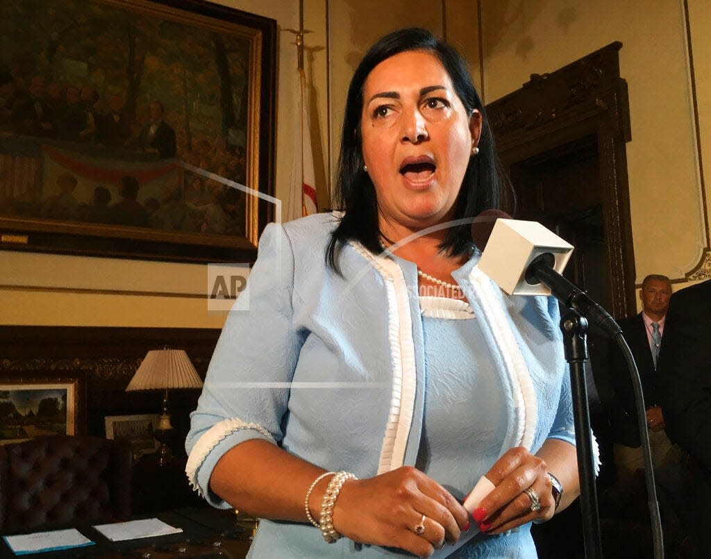 Then-Rep. Linda Chapa LaVia, D-Aurora, who is now a former state representative and ex-director of the Illinois Department of Veterans Affairs, speaks Tuesday, July 17, 2018, in Springfield. Sluggishness, poor compliance with existing rules and no additional help from state public health officials crippled the response by Gov. JB. Pritzker's administration to a fall 2020 COVID-19 at a northern Illinois veterans home that claimed 36 lives, a state audit released Thursday said.