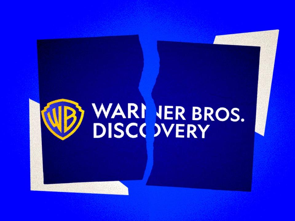 Warner Bros Discovery logo ripped in half