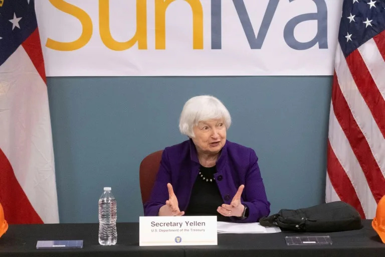 US Treasury Secretary Janet Yellen speaks during an event in Norcross, Georgia (CHRISTIAN MONTERROSA)