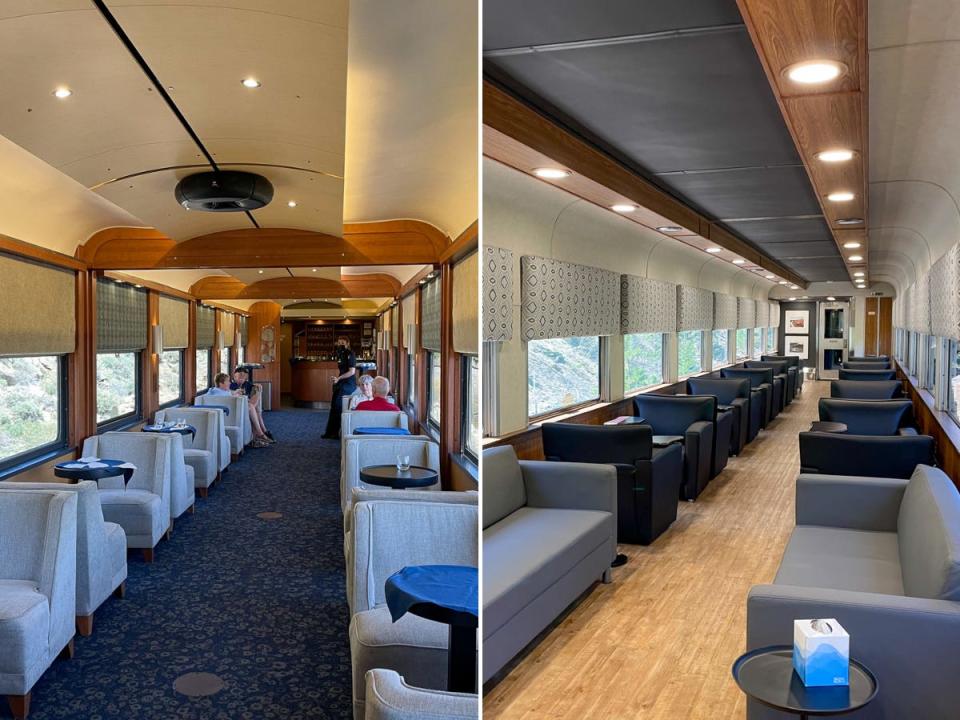 The two private train cars for Rocky Mountaineer's first-class passengers.