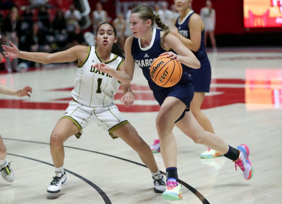 Davis High School plays Corner Canyon in a 6A girls quarterfinal basketball game at the Huntsman Center in Salt Lake City on Monday, Feb. 26, 2024. Corner Canyon won 59-56 in overtime. | Kristin Murphy, Deseret News