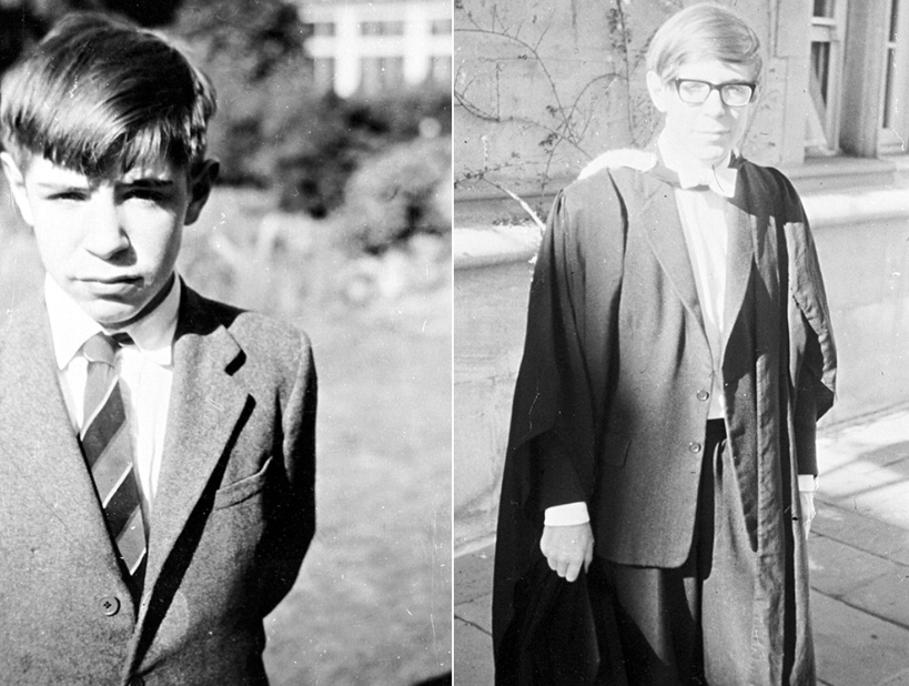 <em>Prof Hawking in his St Albans home aged 12 (left) and at his Oxford graduation (right) (SWNS)</em>