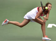 <p>Aryna Sabalenka of Belarus returns the ball during the singles’ quarterfinal against P. Shuai of China in 2016 ITF Women’s Circuit on May 27, 2016, in north China’s Tianjin municipality. Sabalenka won 2-0. (Yue Yuewei/Xinhua via ZUMA Wire) </p>