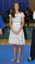 <p>The Duchess attended a sport launch in London dressed in a printed summer dress by Hobbs. She paired the dress with a braided white belt.</p><p><i>[Photo: PA]</i></p>