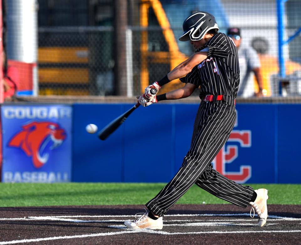 Anson senior Blake Vinson hits one off the tip of his bat against Miles.