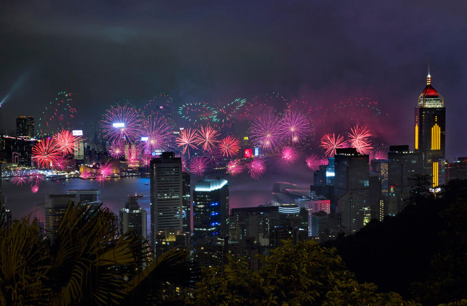 <p>Fireworks explode over the Hong Kong’s Victoria Harbor, Saturday, July 1, 2017 to mark the the 20th anniversary of handover to China. (Photo: Kin Cheung/AP) </p>