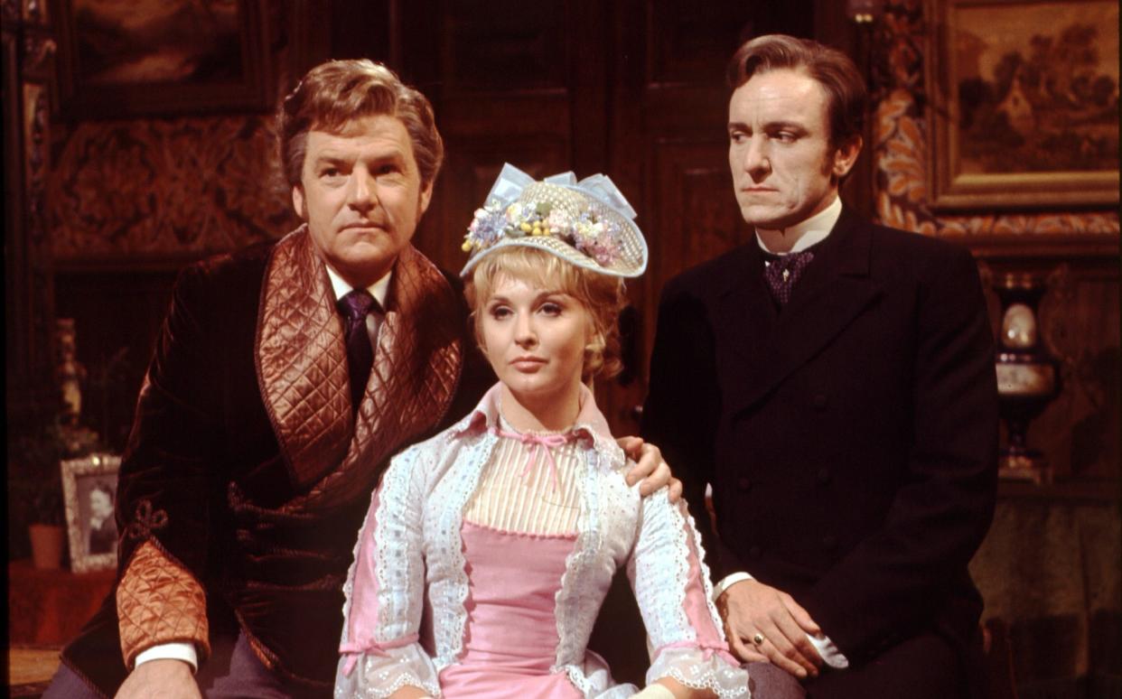 Kenneth More as Young Jolyon, Nyree Dawn Porter as Irene and Eric Porter as Soames in The Forsyte Saga