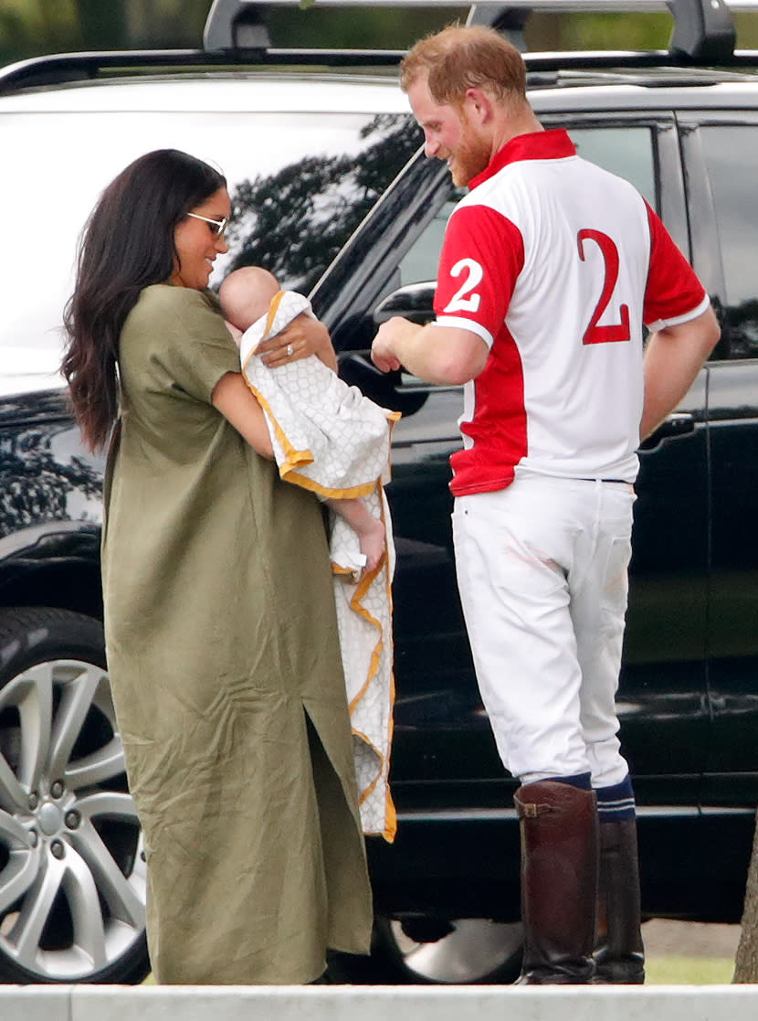 July 2019: Duchess of Sussex and baby Archie watch Prince Harry play polo