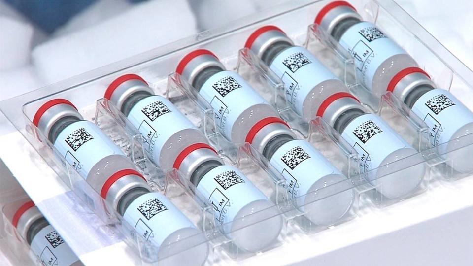 This Dec. 2, 2020 photo provided by Johnson & Johnson shows vials of the Janssen COVID-19 vaccine in the United States. On Thursday, Feb. 4, 2021, Johnson & Johnson has asked U.S. regulators to clear the world’s first single-dose COVID-19 vaccine, an easier-to-use option that could boost scarce supplies.