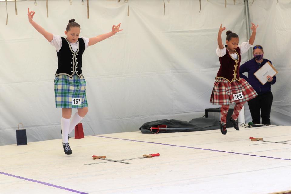 Zivah Palmer, left, and Celeste Garcia take part in the Highland Dance Competition on Oct. 2, 2021, at the Aztec Highland Games and Celtic Festival at Riverside Park. The event returns this weekend.