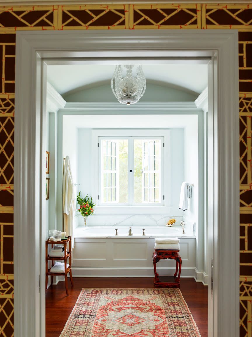 westchester, ny a 1910 farmhouse with interiors designed by robin henry en suite bathroom