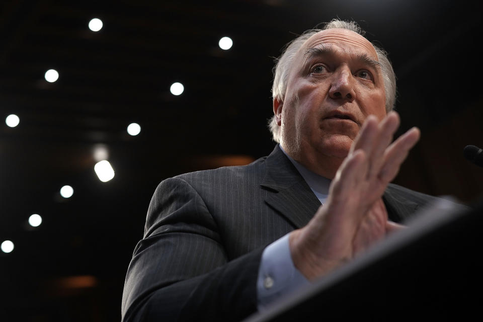 Interim President John Engler said gymnasts who were abused by Larry Nassar are enjoying the spotlight. (Photo by Alex Wong/Getty Images)