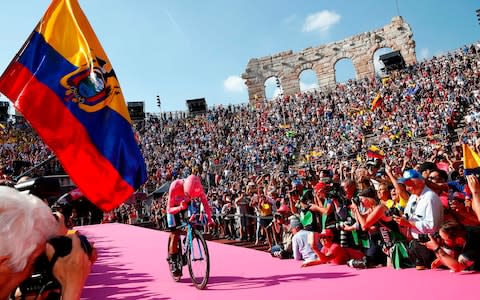 Richard Carapaz seals historic Giro d'Italia victory after Chad Haga stuns field to win stage 21 time trial - Credit: LUK BENIES/Getty Images