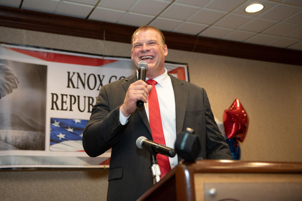 Glenn Jacobs, also known as WWE star Kane, speaks at a political event. (Photos courtesy of WWE)