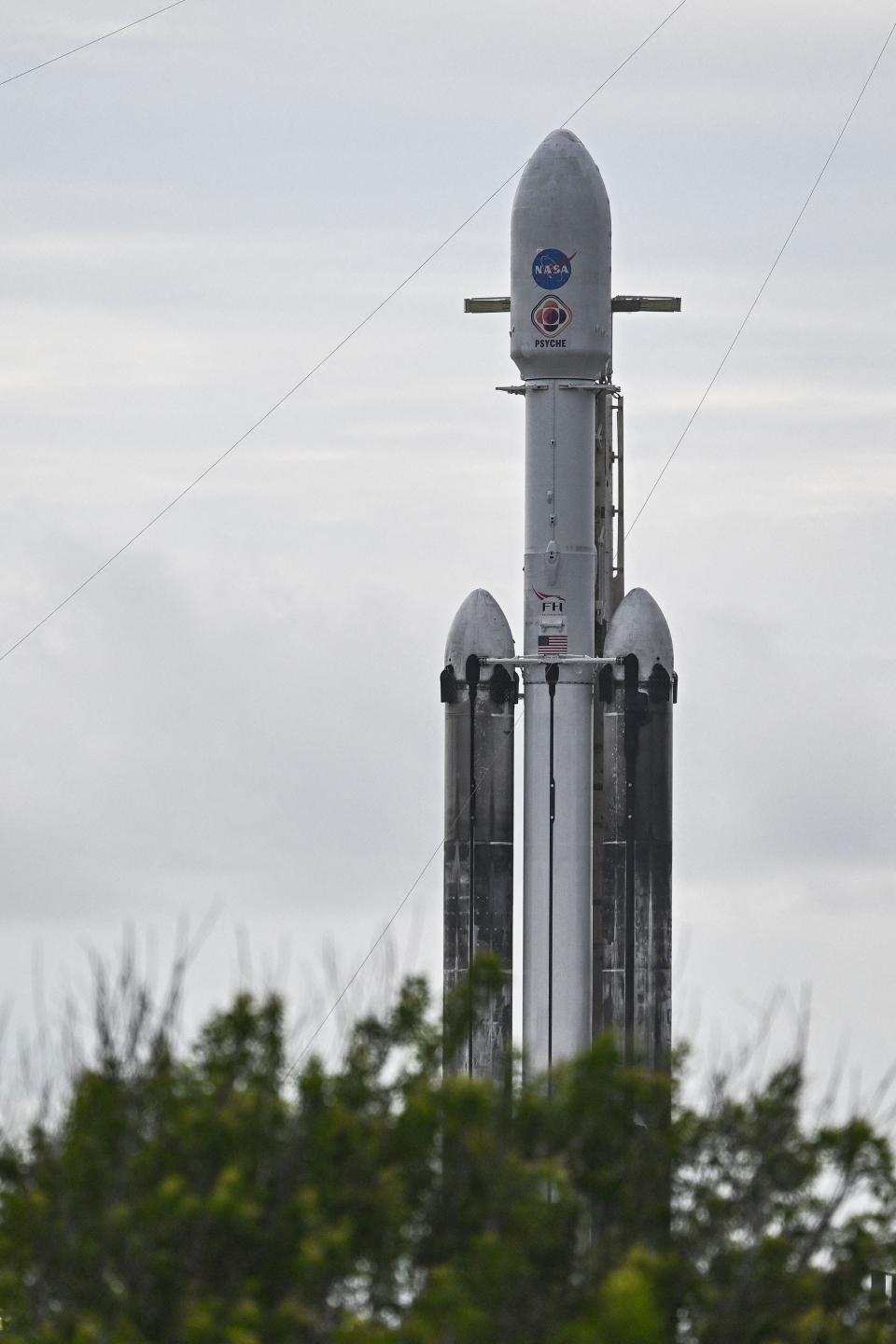 A SpaceX Falcon Heavy rocket with the Psyche spacecraft last week at the Kennedy Space Center in Cape Canaveral, Florida.