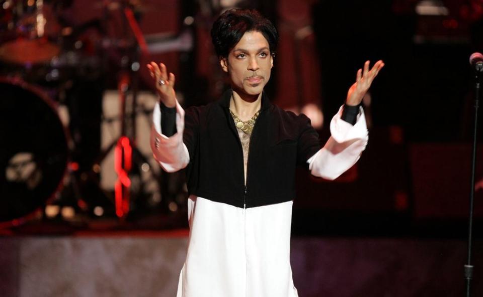 Musician Prince is seen on stage at the 36th NAACP Image Awards at the Dorothy Chandler Pavilion on March 19, 2005 in Los Angeles, California. Prince was honored with the Vanguard Award. (Photo by Kevin Winter/Getty Images)