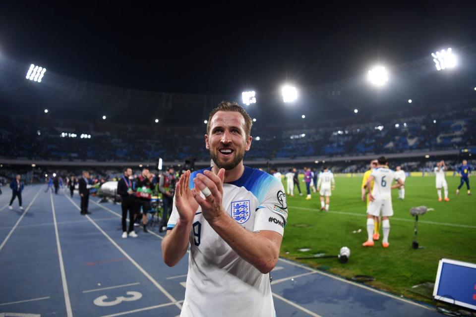 Harry Kane applauds England fans after the victory in Naples (Getty Images)