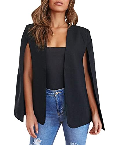Flybony Cape Sleeve Blazer Jackets for Women Elegant Casual Black Blazer, M
